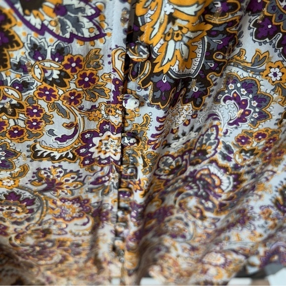 Soft Surroundings Women’s Sz L Metallic Floral Paisley Blouse Shirt Top Gold NWT - Picture 8 of 11